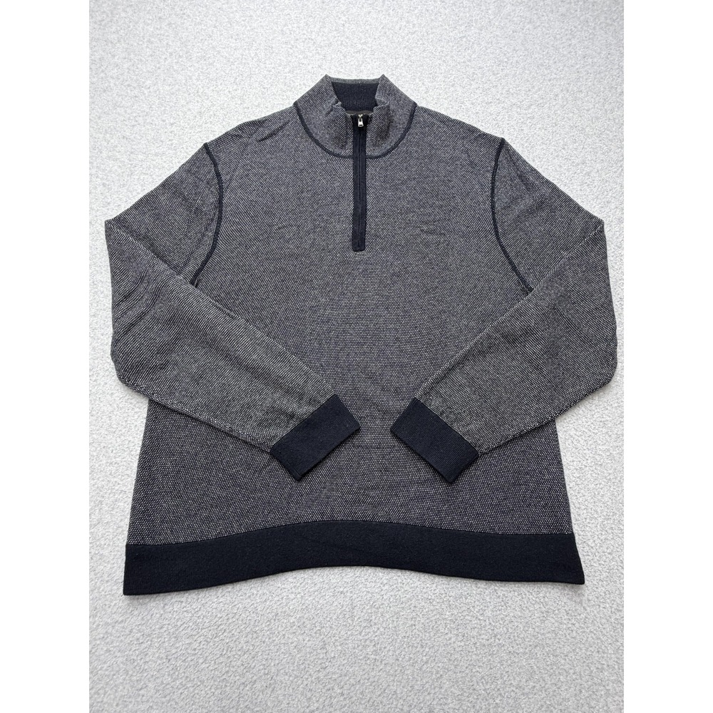 Vince Sweater Mens 2XL‎ Gray Wool Cashmere Quarter Zip Birdseye Mock Neck Knit